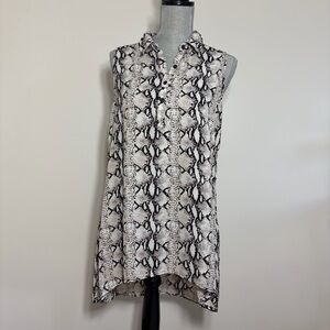 🖤5/$40!! Spense Black Snake Patterned Tunic Top Sleeveless Blouse Button Down.